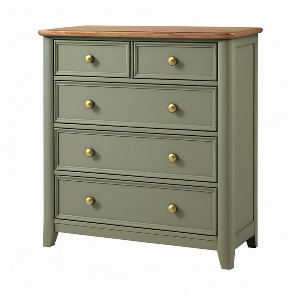 Komoda 90 x 40 x 100 cm z drewna oliwkowa - 5 szuflad styl klasyczny