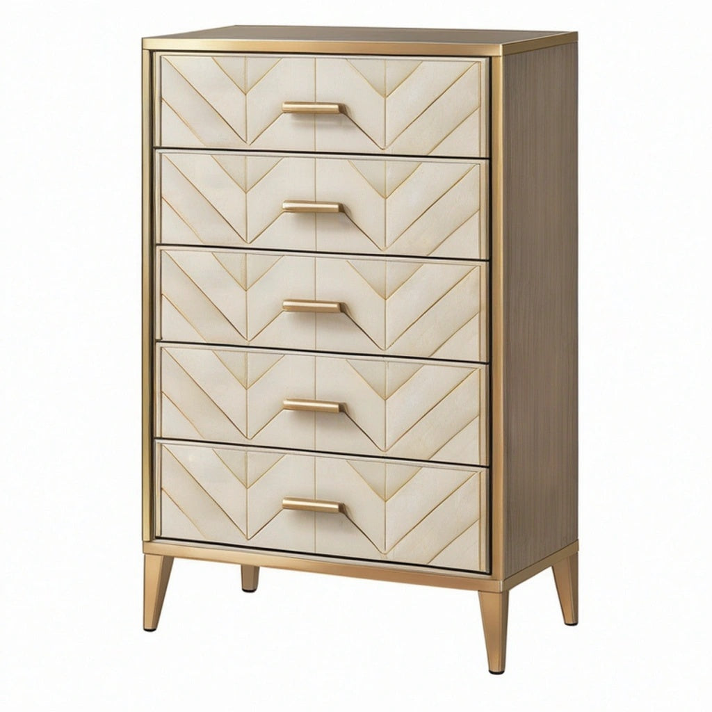 Komoda 80 x 40 x 120 cm z 5 szufladami beżowo-złota w stylu art déco