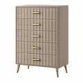 Komoda 80 x 40 x 120 cm z pięcioma szufladami tapicerowana szarobeżowa w stylu glamour