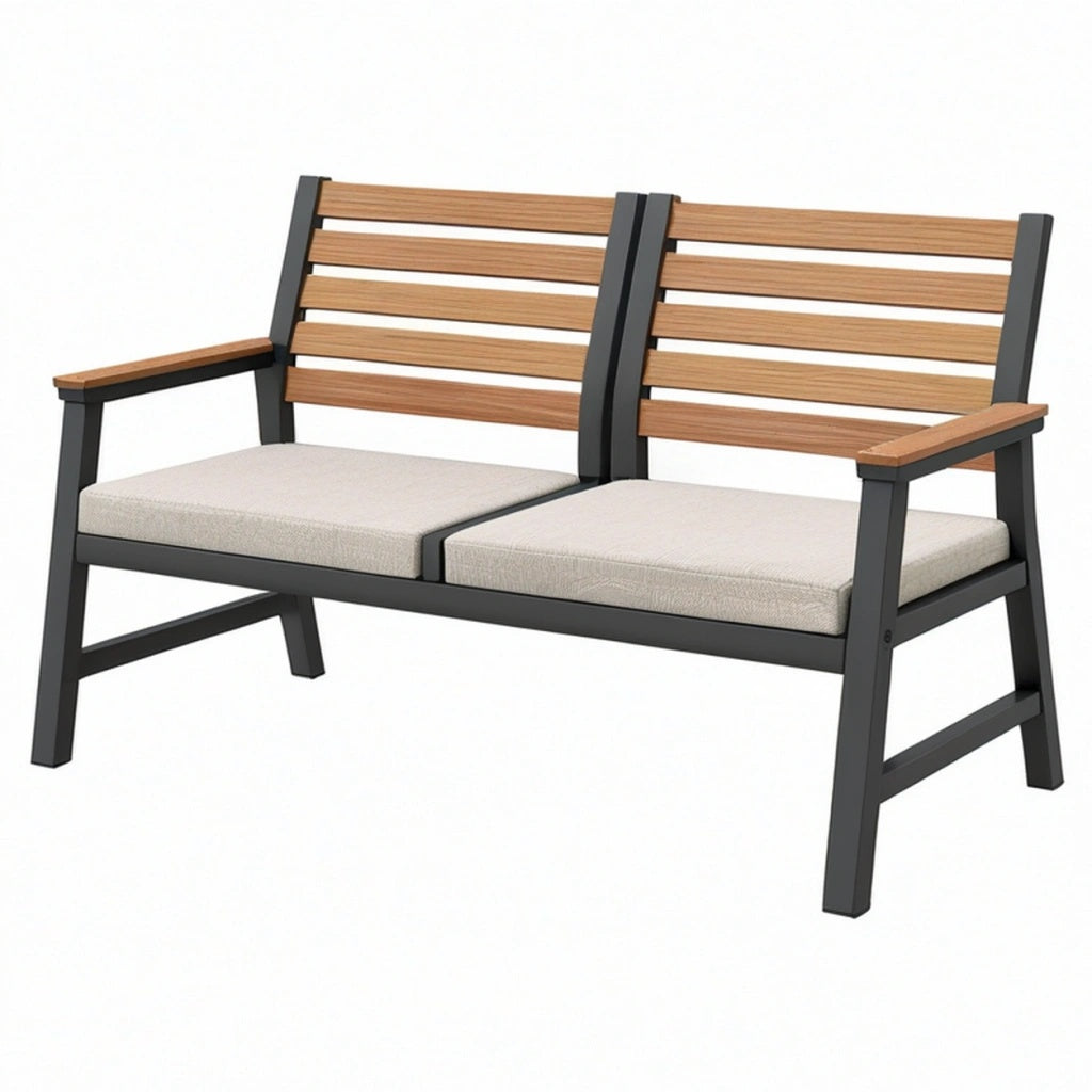 Ławka ogrodowa 130 x 65 x 85 cm z drewna i metalu brązowo-czarna dwuosobowa