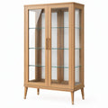 Witryna 90 x 40 x 180 cm z drewna i szkła w kolorze naturalnego drewna - przeszklona do salonu