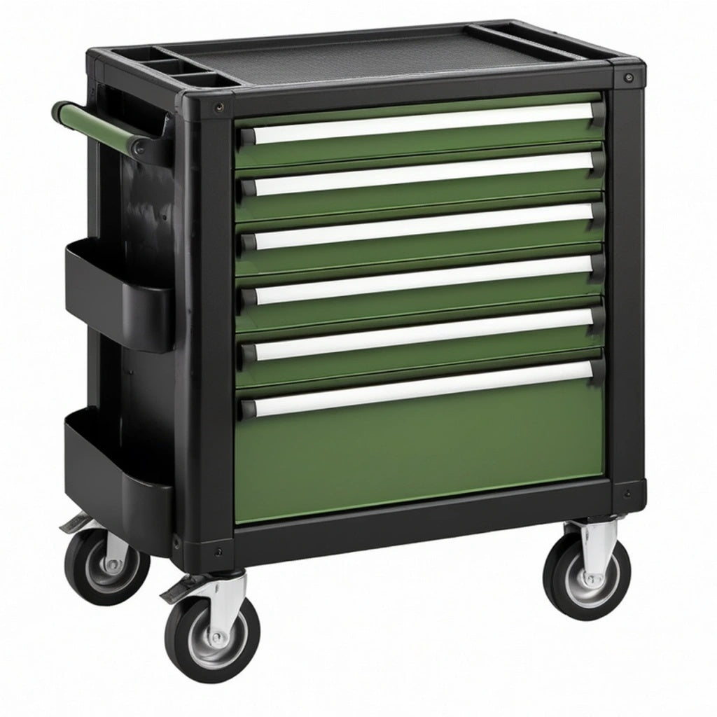 Wózek narzędziowy 76 x 46 x 96 cm stalowy zielono-czarny z 7 szufladami mobilny